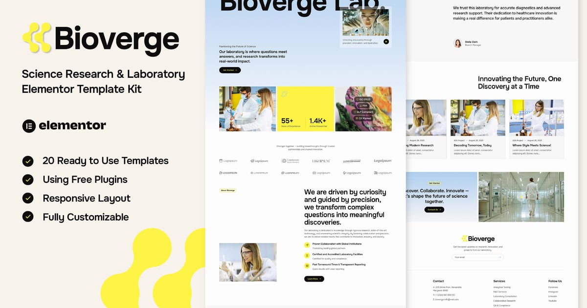 Bioverge – Science Research & Laboratory Elementor Template Kit Free Download – Envato Elements