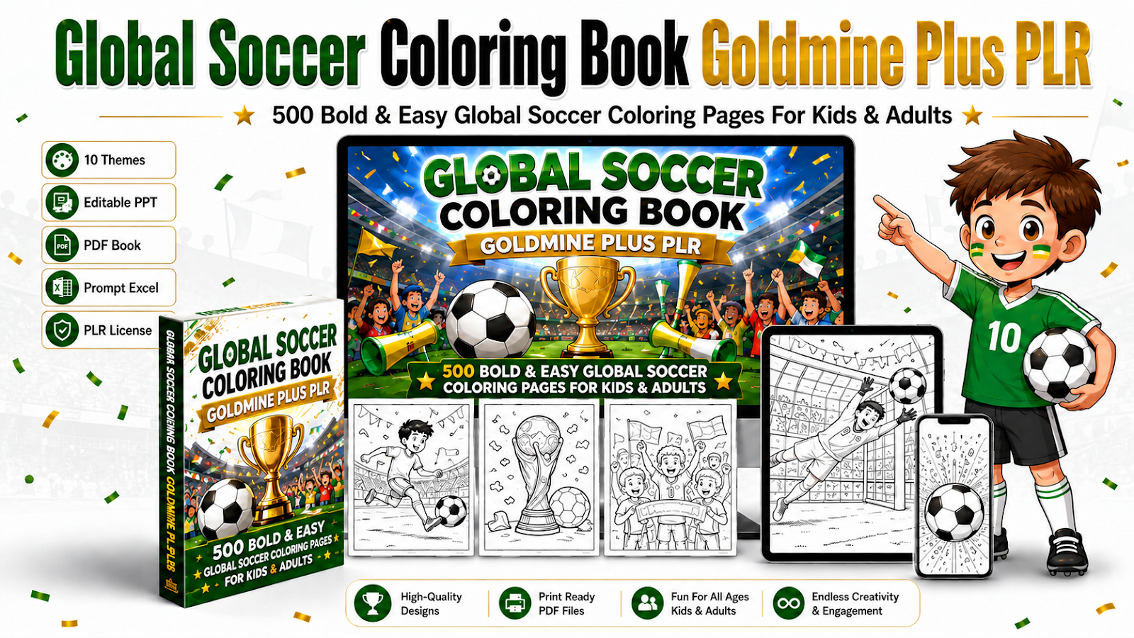 Global Soccer Coloring Book Goldmine Plus PLR Banner