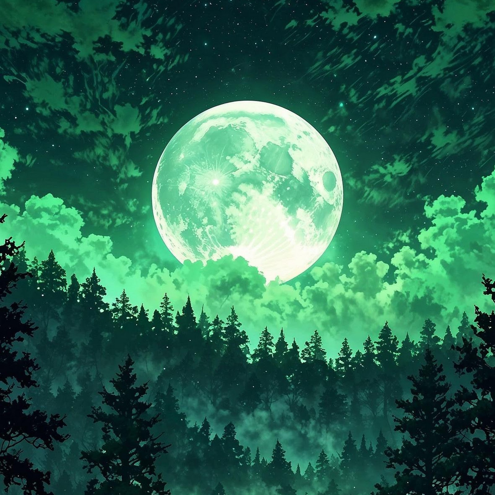 Download Magical Green Forest Under Full Moon Full HD iPhone