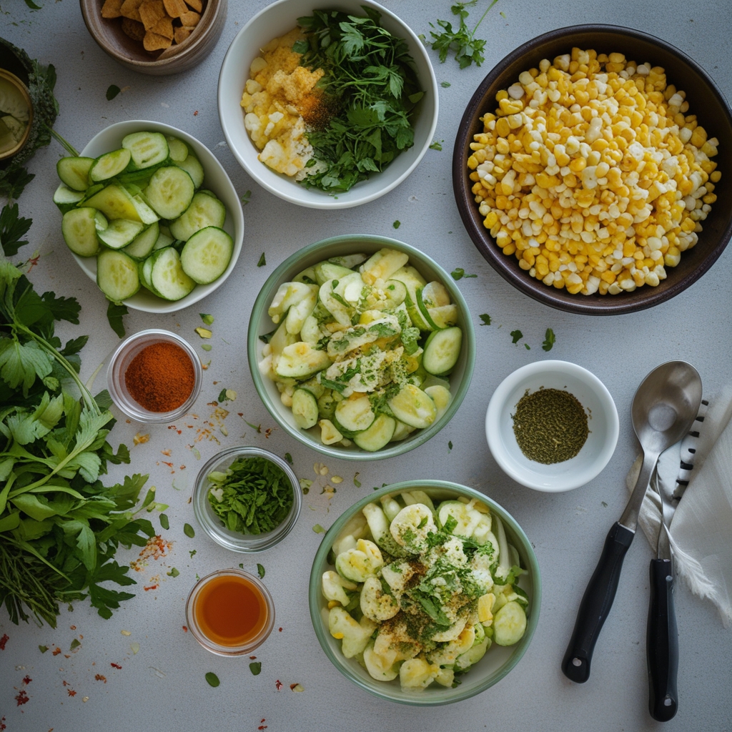 Ingredients for Street Corn Creamy Cucumber Salad Recipe Perfect for Summer Fun