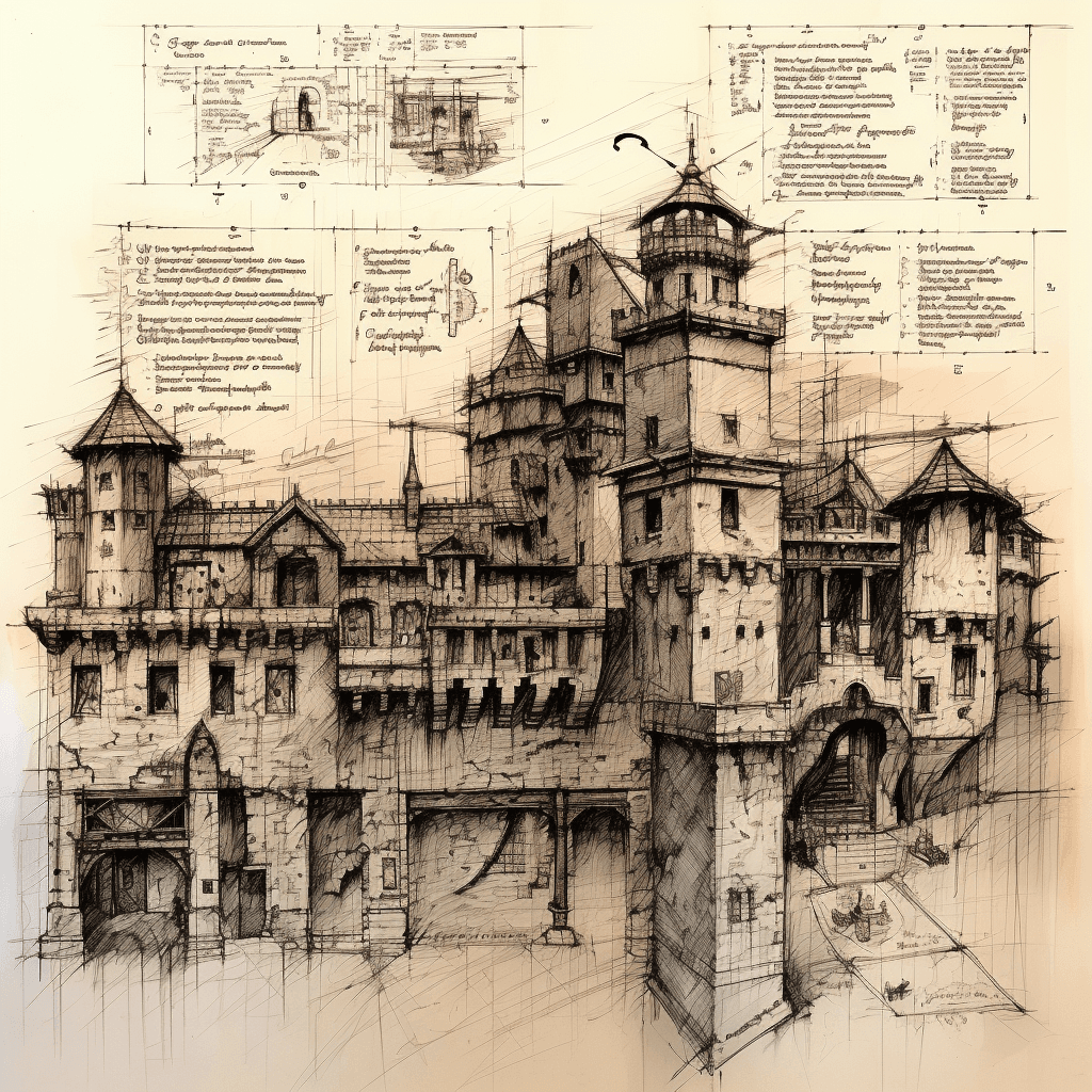 Boceto a tinta detallado con notas