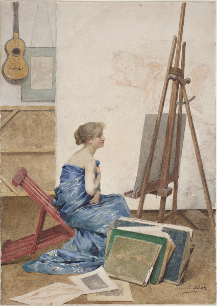 A Painters Studio with a Model Wrapped in Japanese Silk 1890s