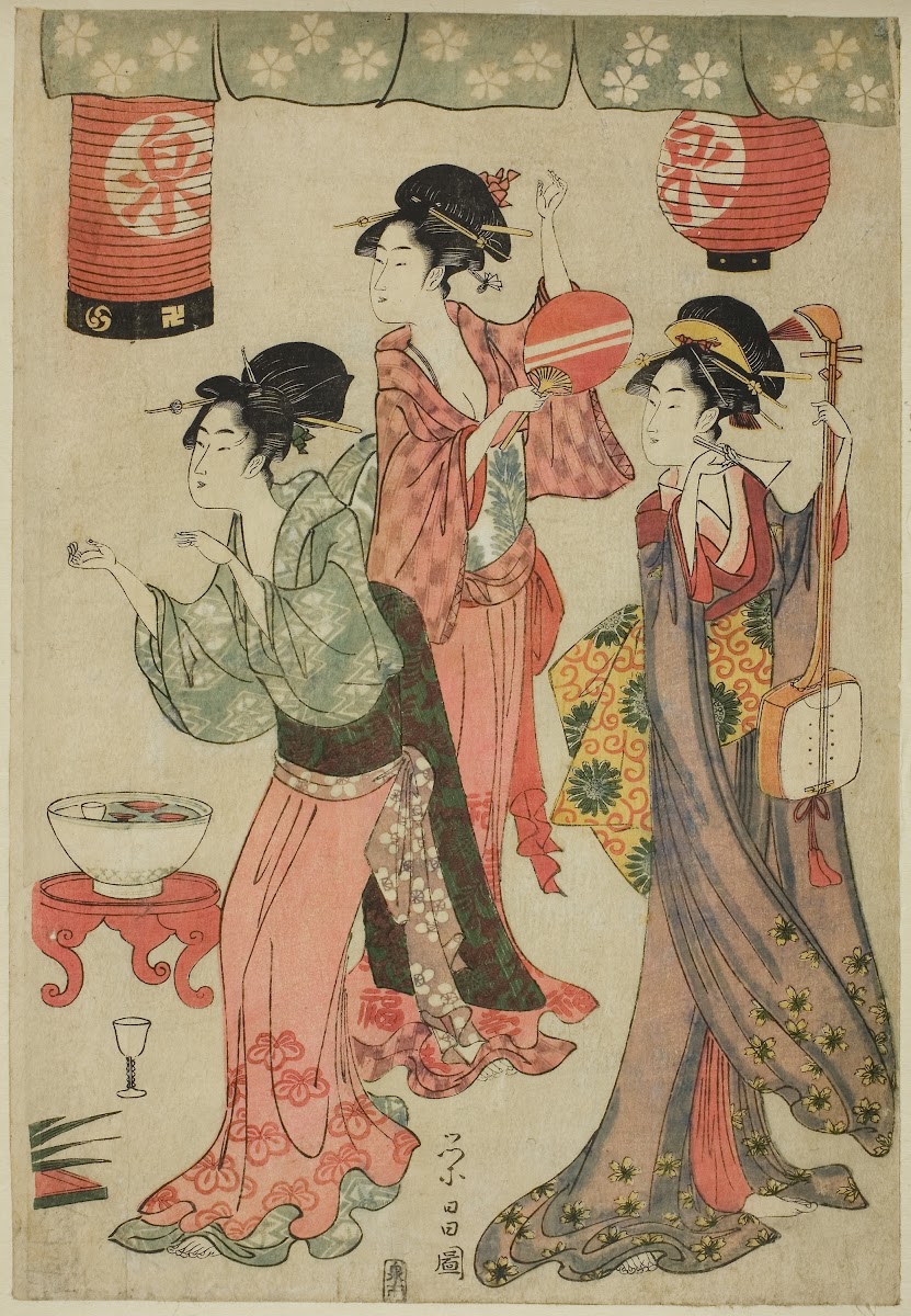 Festivity at a teahouse from a parody of Chushingura c 1797 98