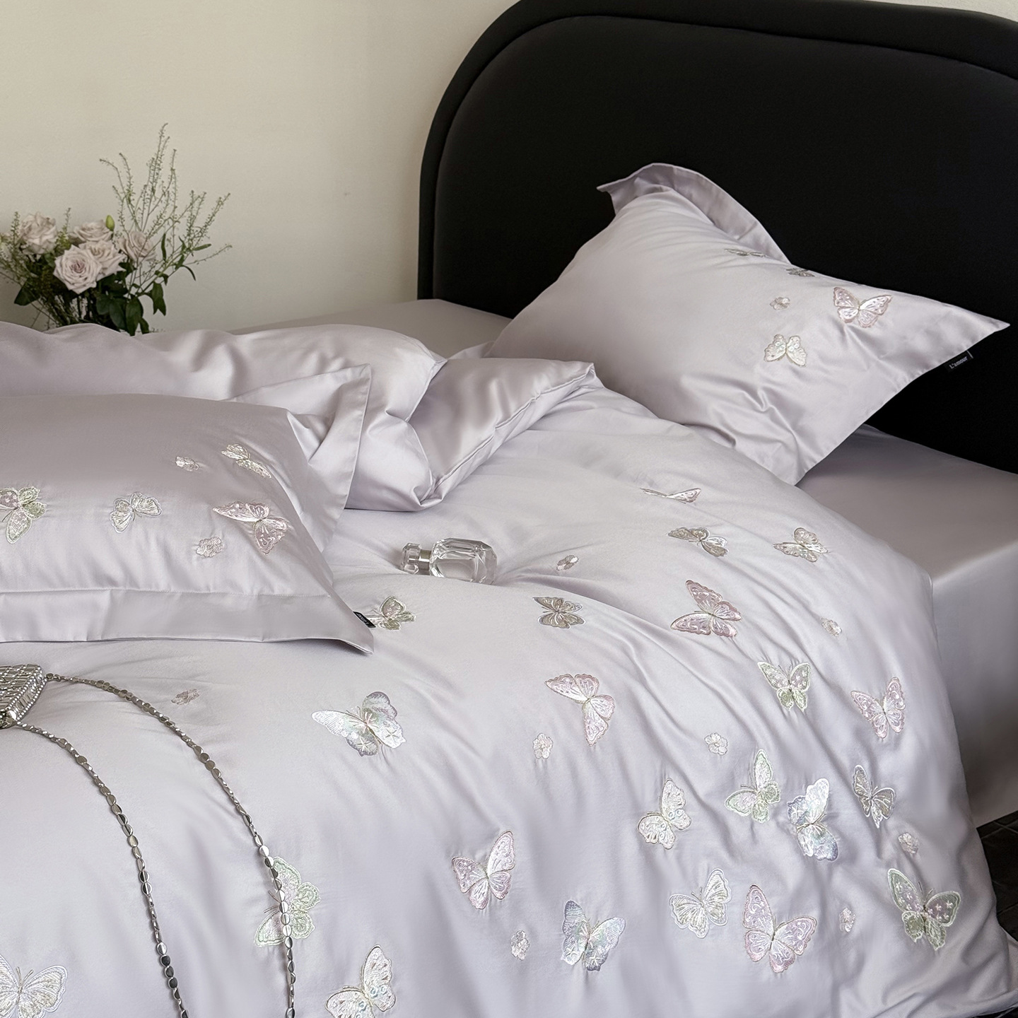 Cotton Bed Linen Set, 100, Rose Design, 4 pieces
