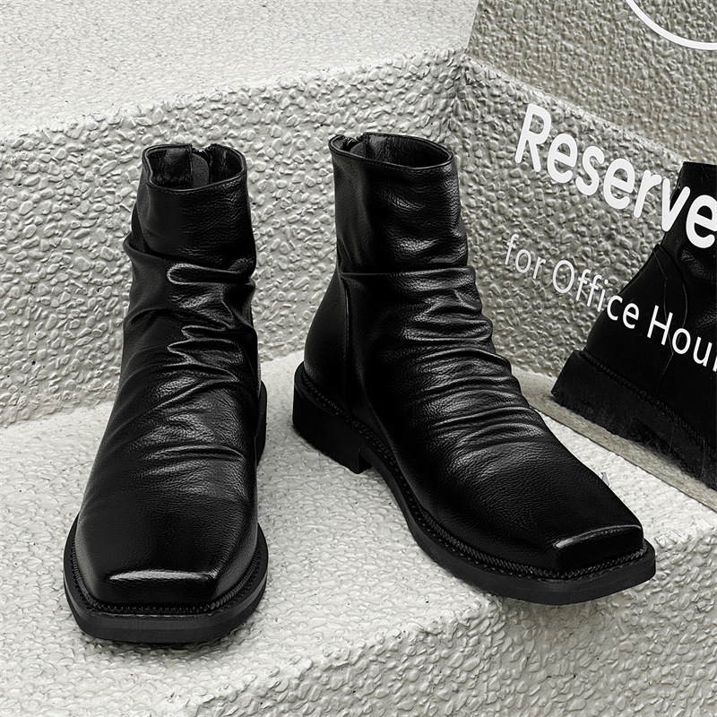 Men's ankle boots, British style, zipper at the back