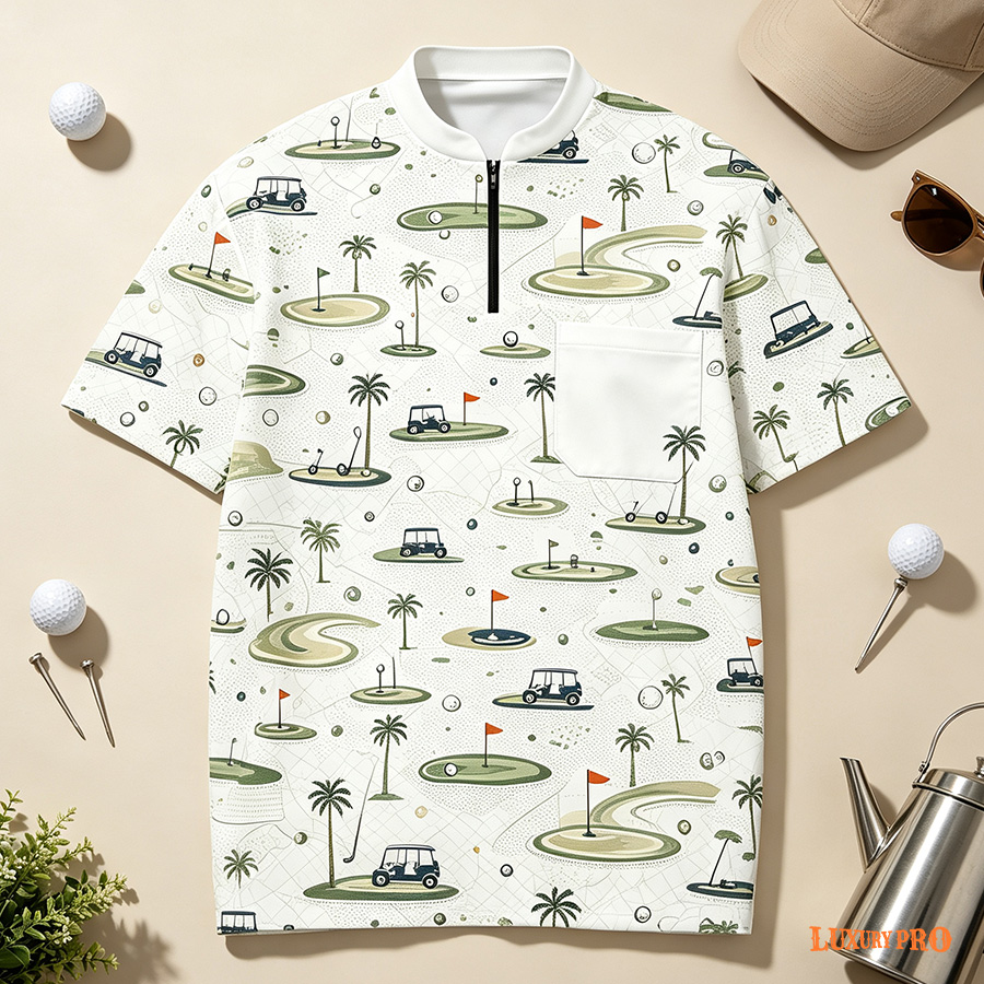 Stand Collar Zip Polo with Inset Pockets