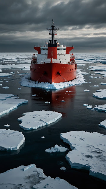 Arctic Icebreaker Ship Navigating Polar Sea Ice Floes - Free mobile Wallpaper