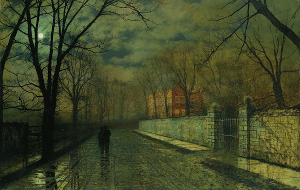 Figures In A Moonlit Lane After Rain