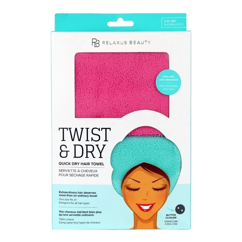 Set de toallas de poliéster para cabello Relaxus™ color rosa/blanco, 2 piezas