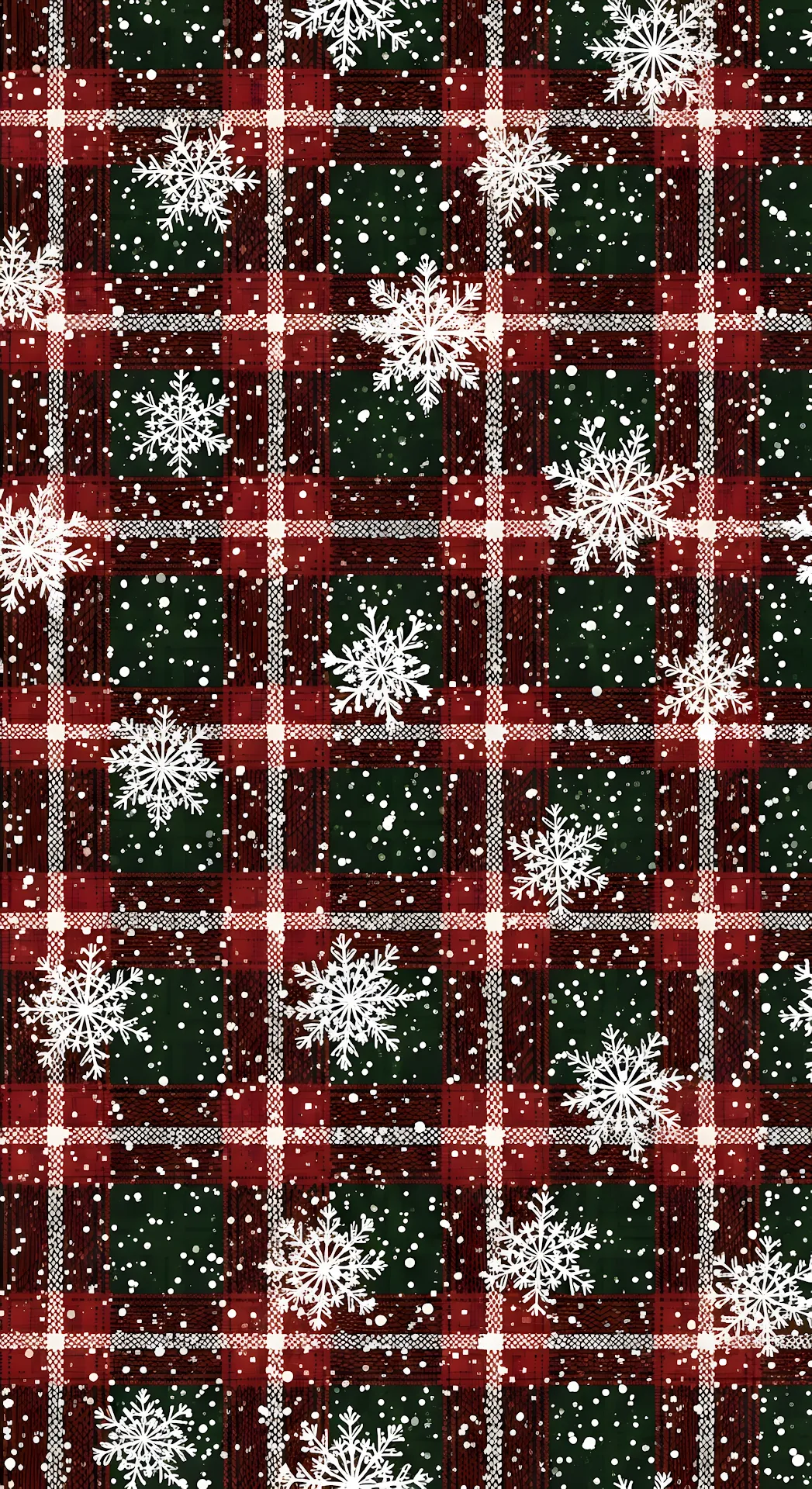 Festive Red Green Plaid Pattern with Snowflakes Textile Design - Free 4K mobile Wallpaper