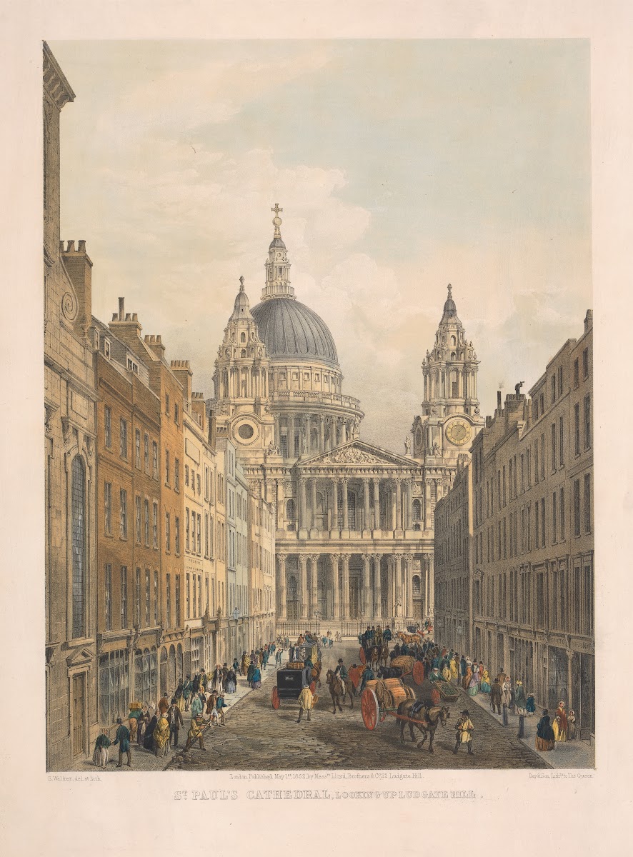 St Pauls Cathedral looking up Ludgate Hill 1852