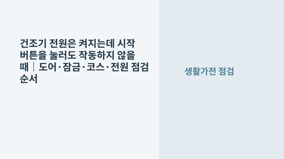전원은 켜지지만 시작되지 않는 의류건조기의 조작부와 도어를 확인하는 모습