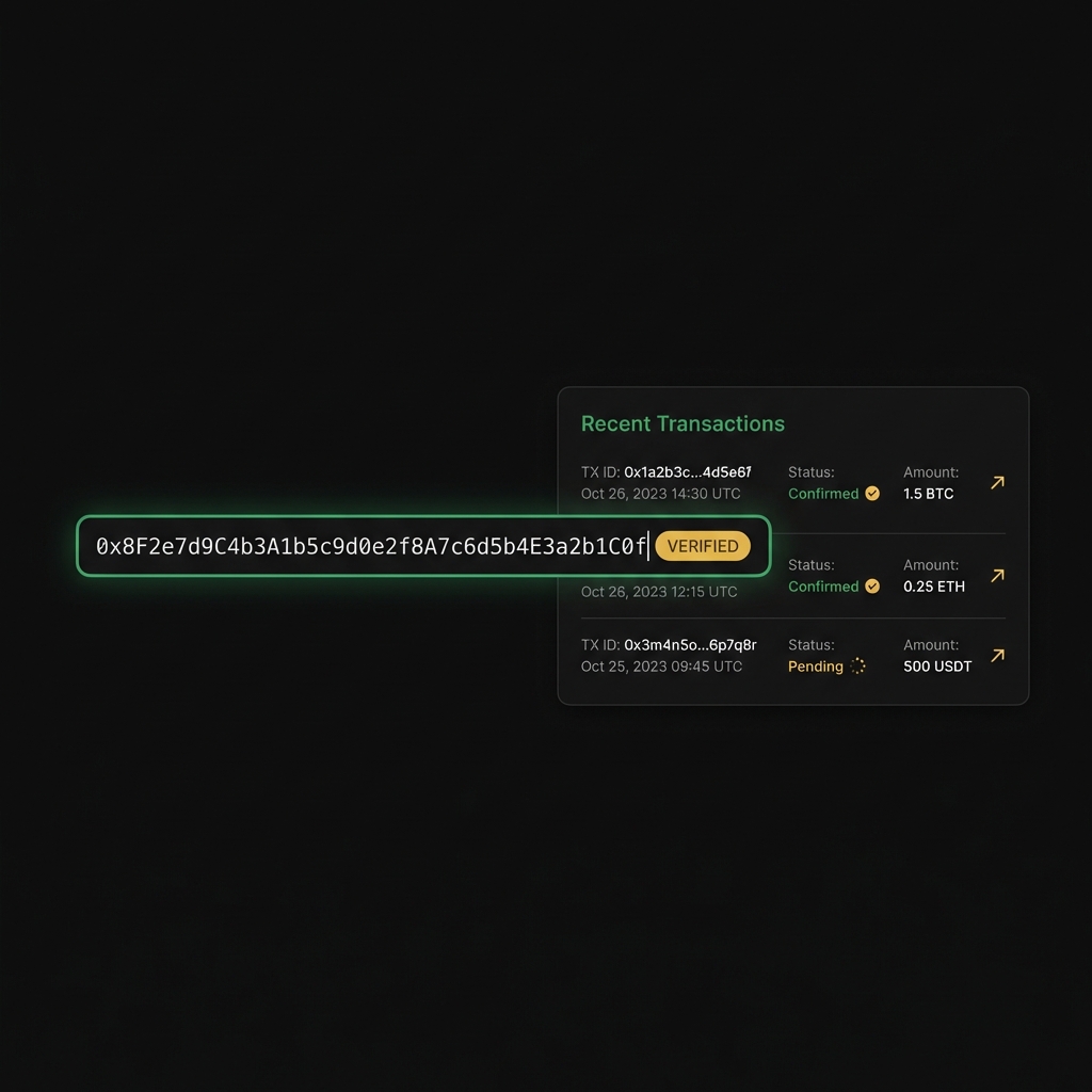 Screenshot style blockchain explorer showing a highlighted wallet address and transaction list for cryptocurrency investors in Finance Police brand colors