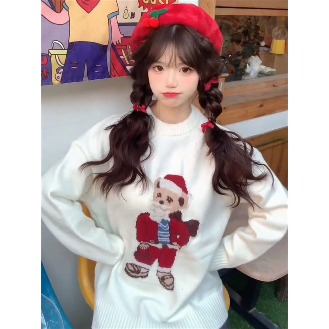 Soft knit sweater with Santa Claus jacquard