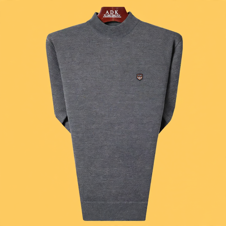 Men's knitted sweater with round neckline and fleece lining