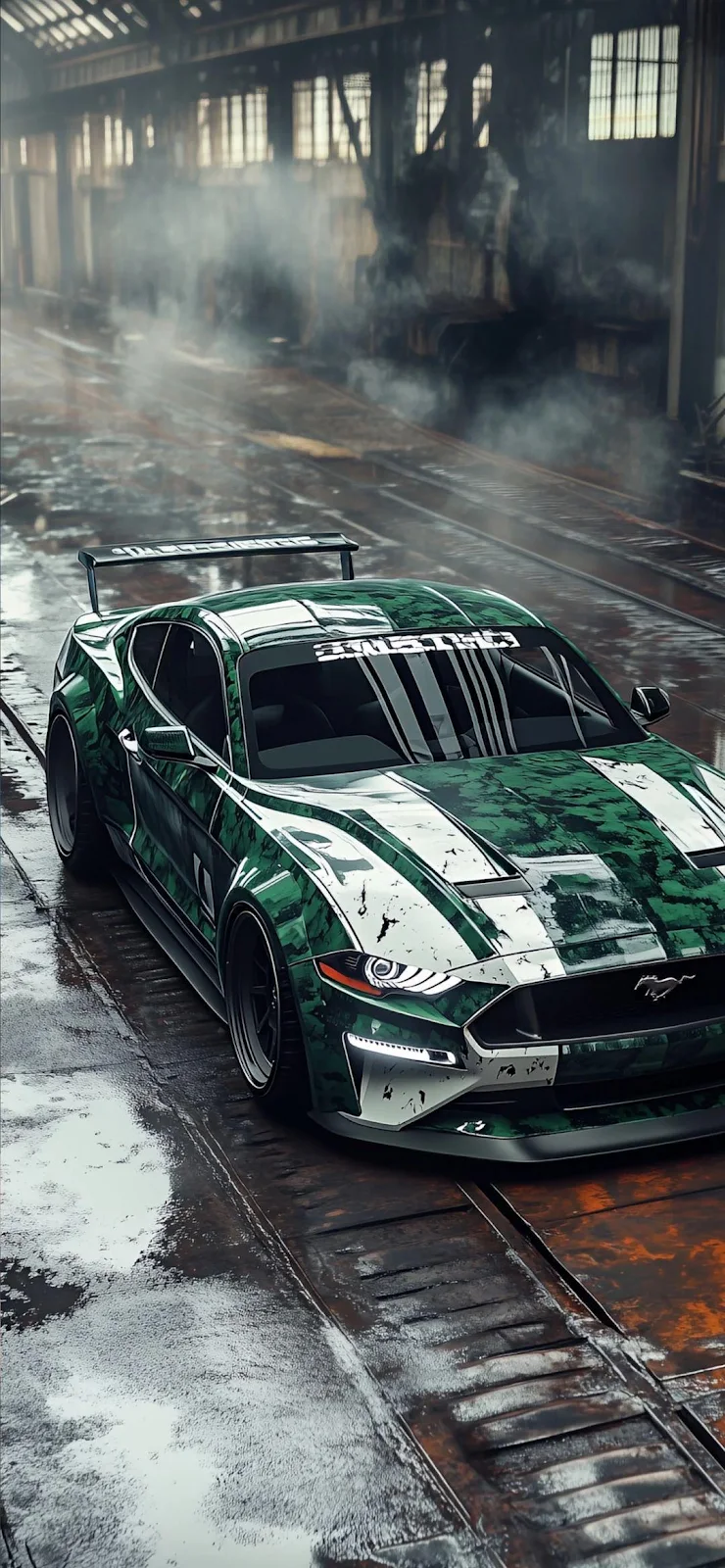 Custom Green Ford Mustang Sports Car - 3D Automotive Art Full HD iPhone Wallpaper (1080x2335)