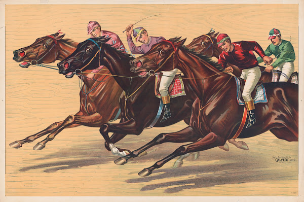 Horse race with four riders 1898