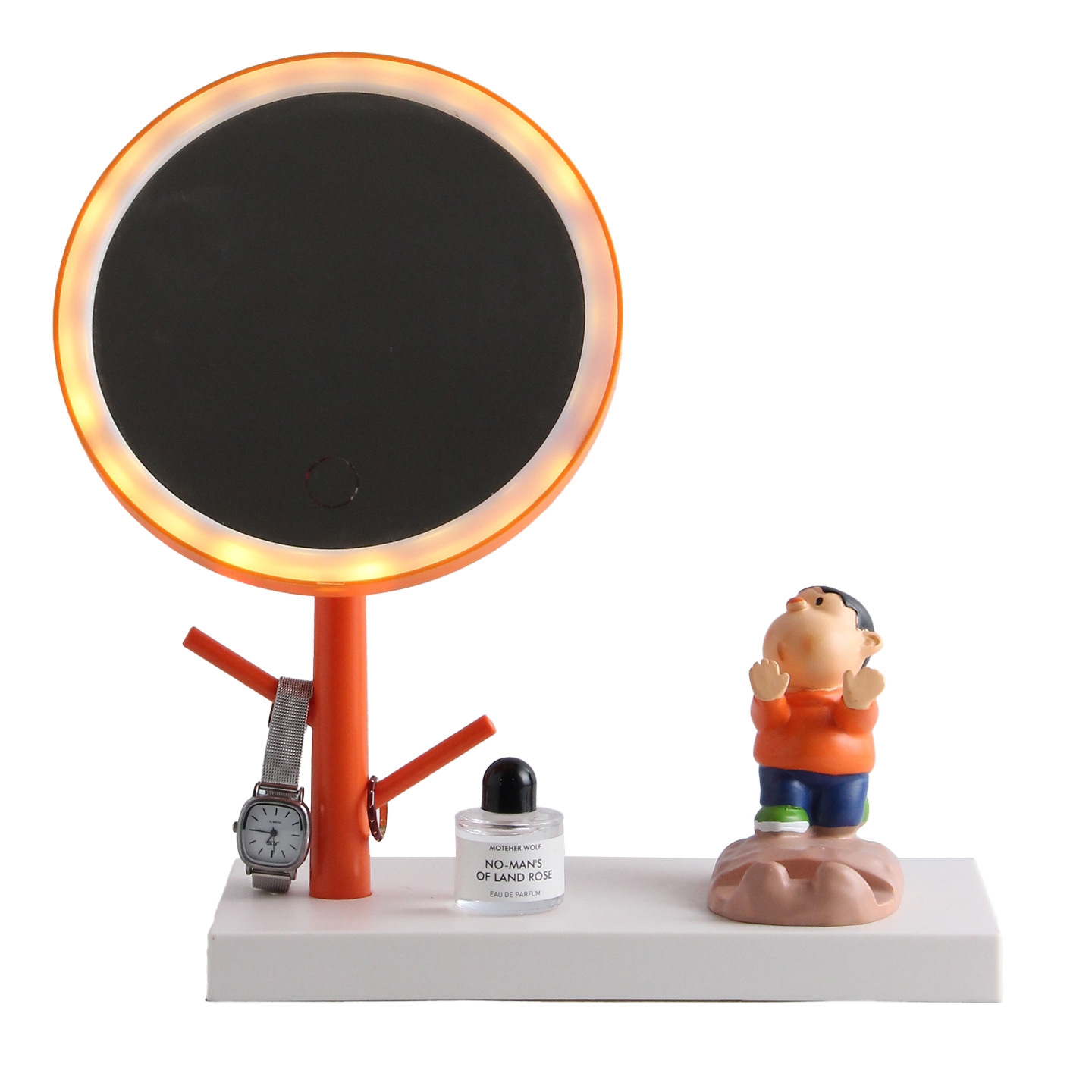 LED Makeup Mirror with Phone Holder and Jewelry Stand