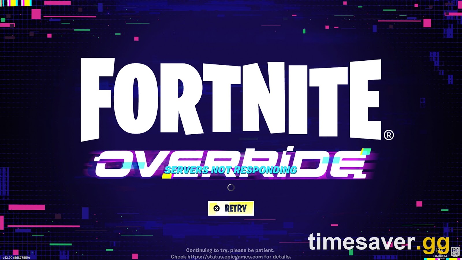Fortnite Override update downtime screen showing servers not responding