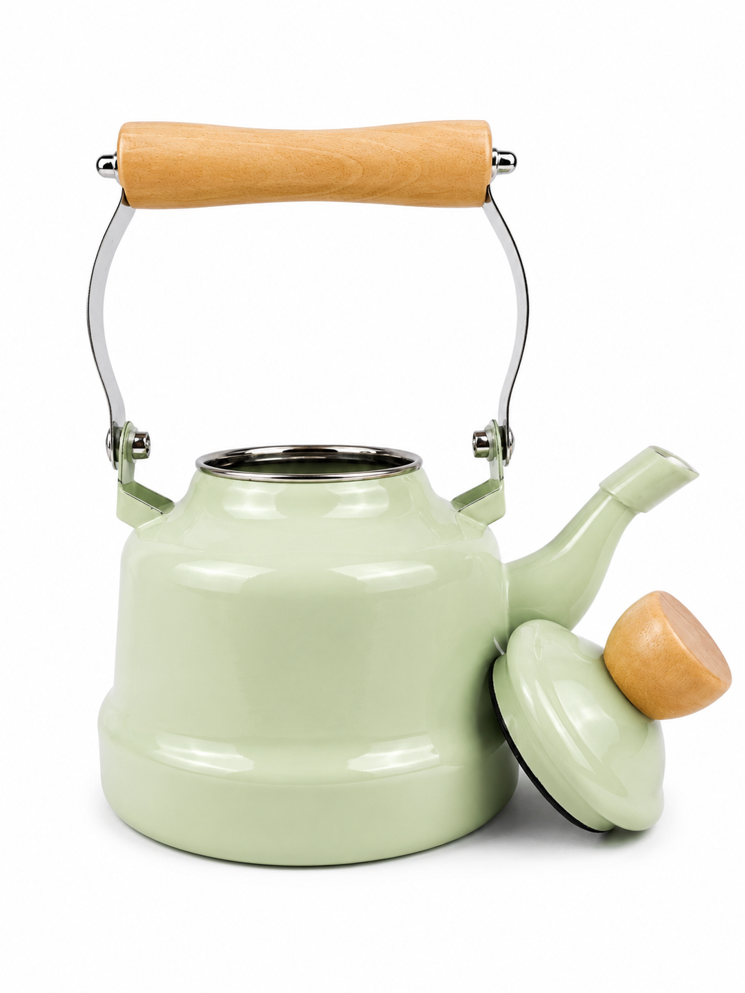 Tetera En Peltre Con Tapa Con Mango En Madera Capacidad 1.1 Litros — imagen 2