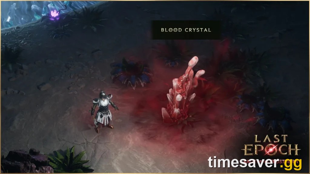 A Last Epoch player character encounters a Blood Crystal interactable in Season 5: Rage of the Frostborn