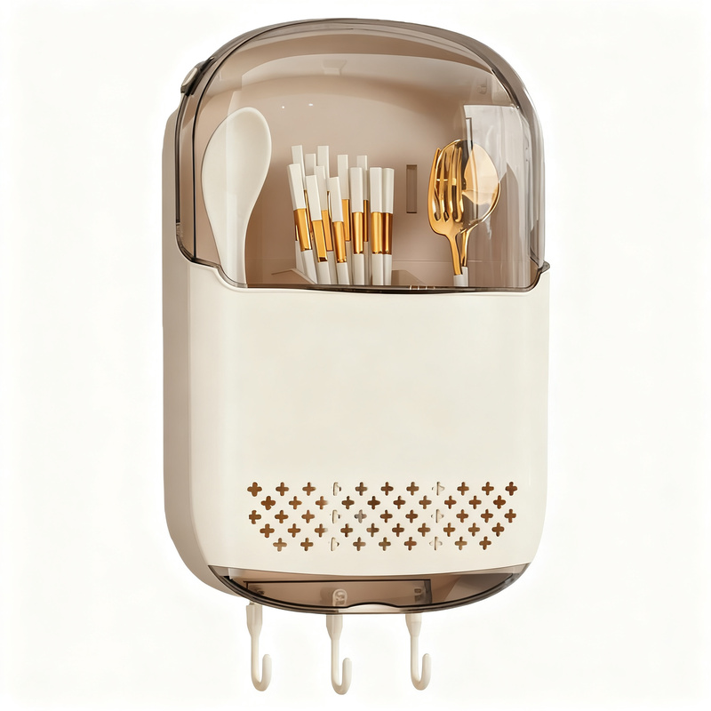 Wall-mounted chopstick holder with lid or open