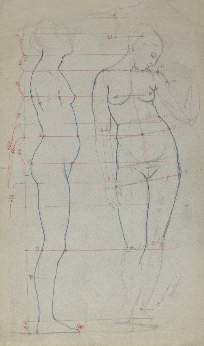 Graph of Female Nude Proportions as Seen from the Profile and En Face 1900