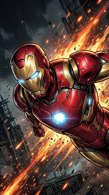 Close-up of Armored Superhero in Battle with Sparks and Fire - Free mobile Wallpaper