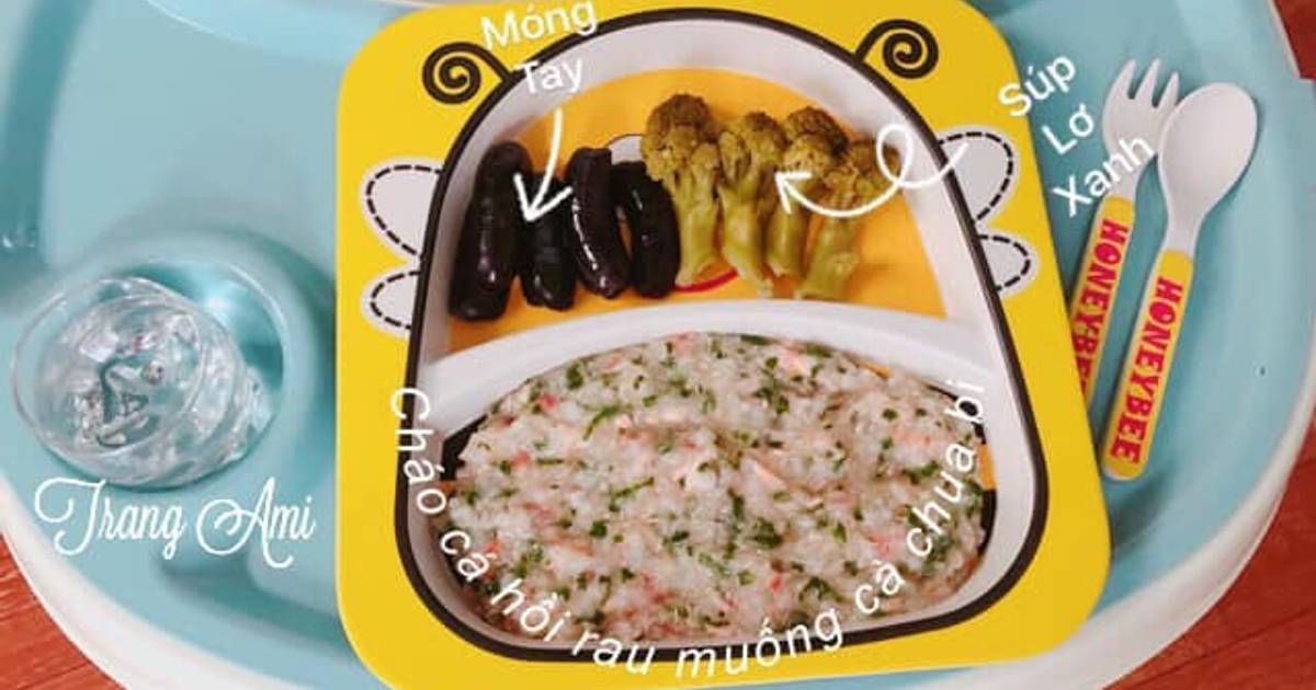 Ăn dặm - Cháo cá hồi rau muống cà chua bi