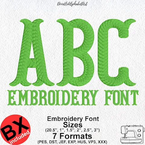 Retro FishGothic Satin Stitch Embroidery Font machine embroidery font preview