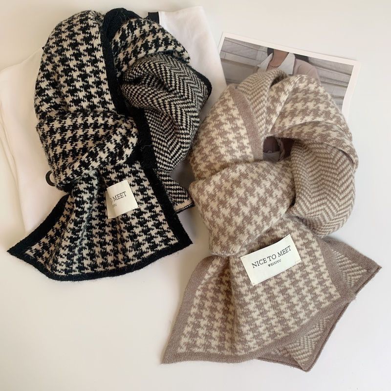 Knitted Houndstooth Scarf, 160cm