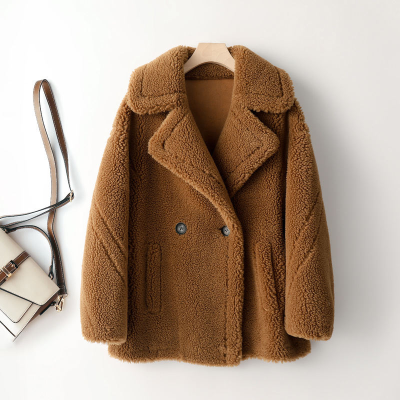 Women's Lambskin Imitation Coat, Mid-Length, Teddy Look