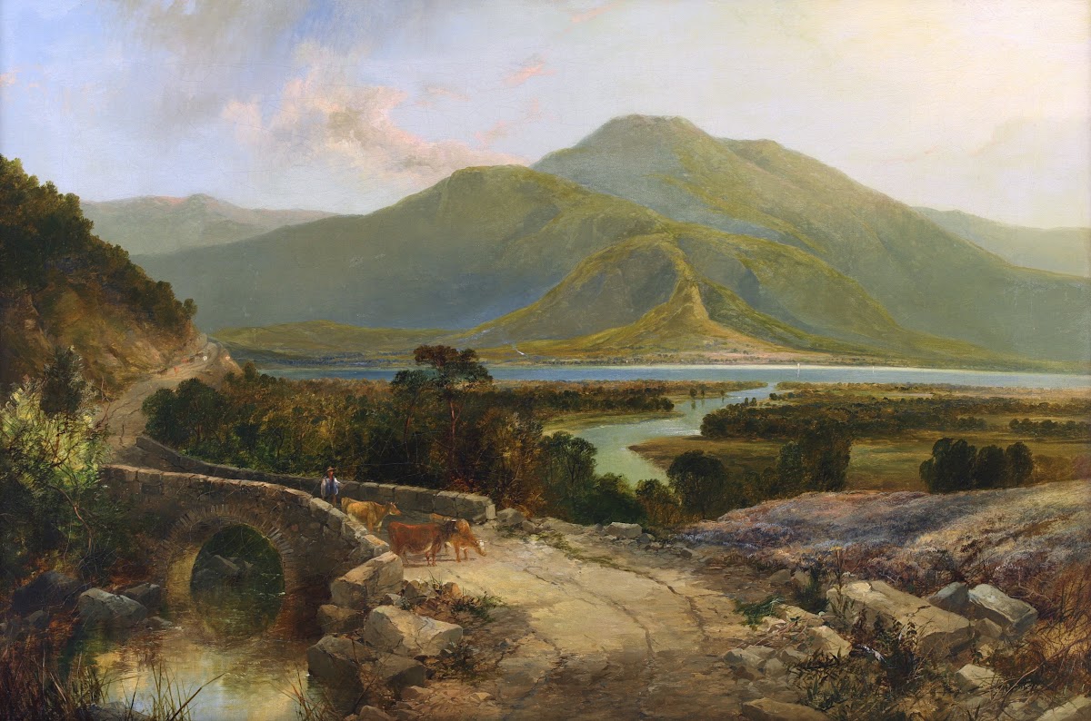 A Drover with Cattle in a Mountainous Lake Landscape 1864