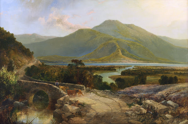 A Drover with Cattle in a Mountainous Lake Landscape 1864