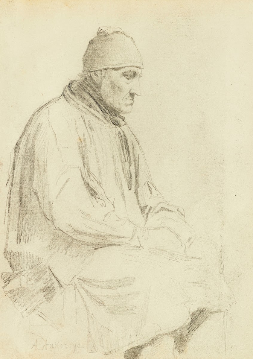 Sitzender Mann mit Mütze 1902