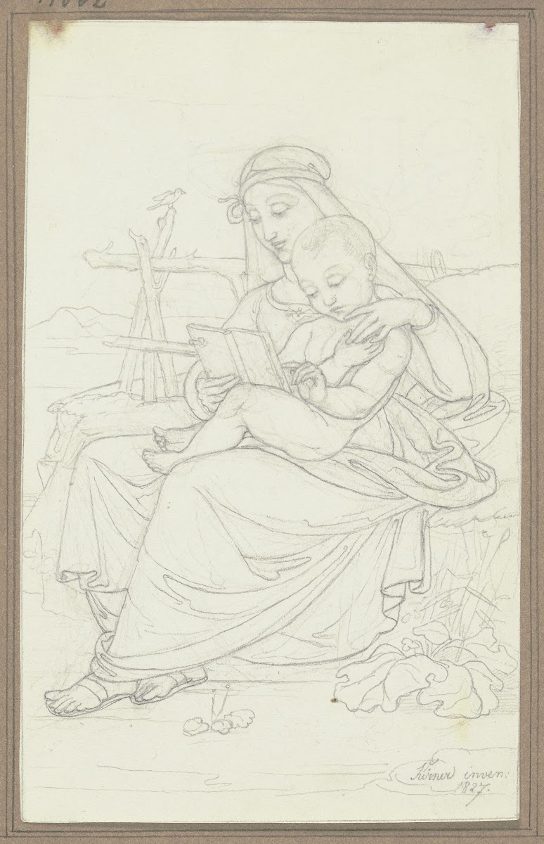 Maria auf einer Rasenbank mit dem Jesuskind lesend 1827