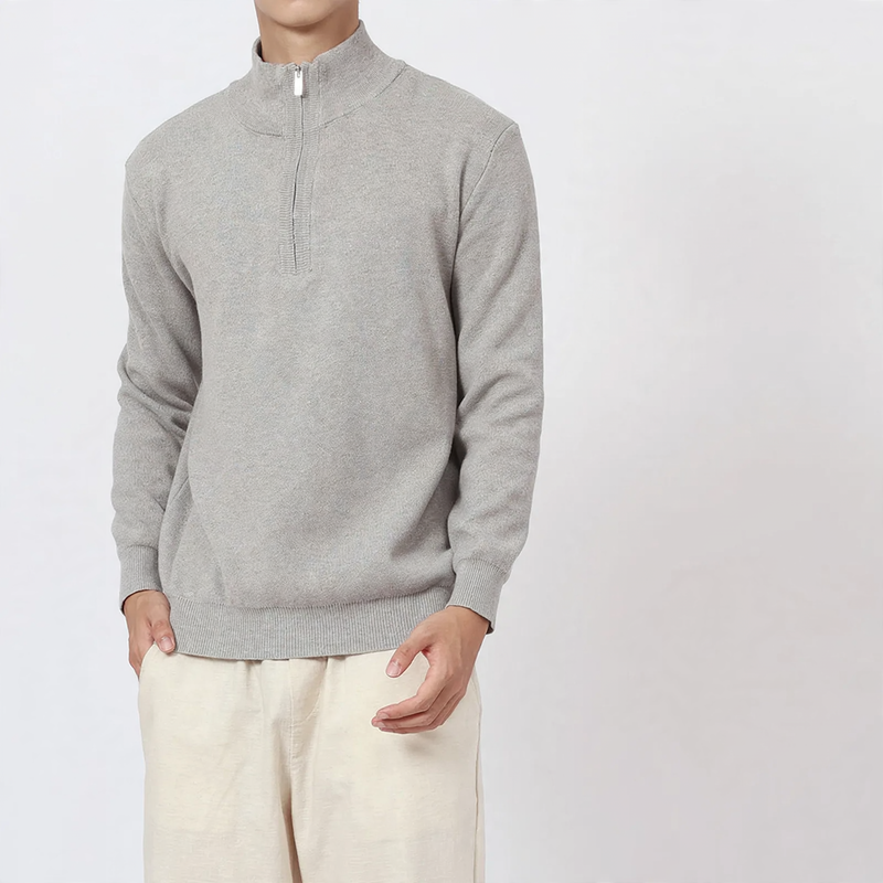 Men's Wool Sweater with Stand-up Collar and Zipper