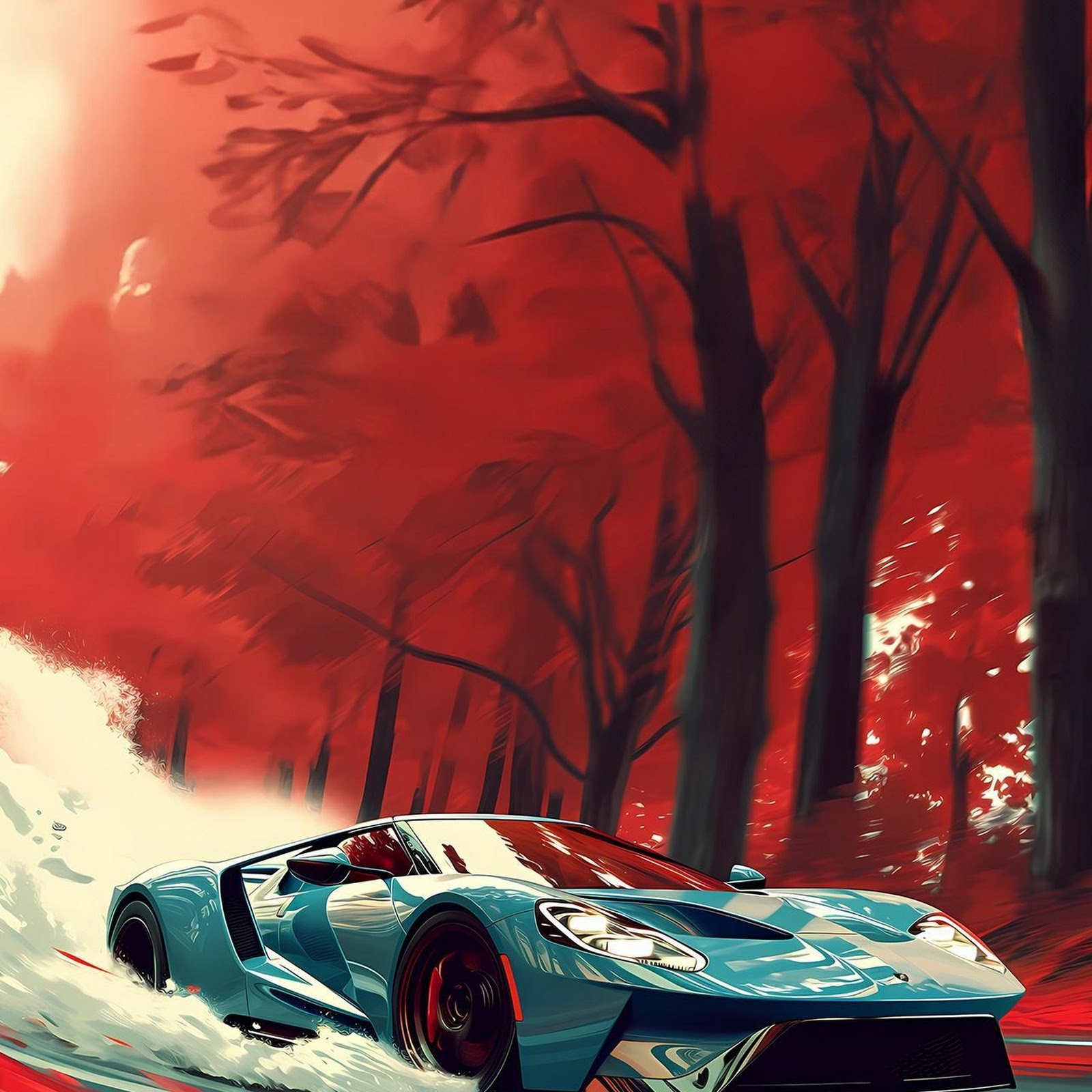 Download Blue Ford GT Racing Red Forest Full HD iPhone