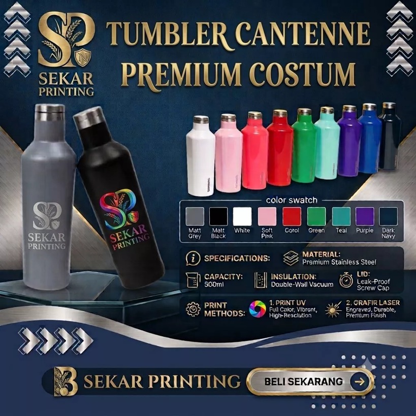 tumbler canteen premium costum /botol minum/thermos air/tumbler — Sekar Printing