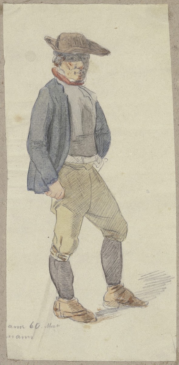 Bauer in kurzen Hosen und mit breitem Hut 1860