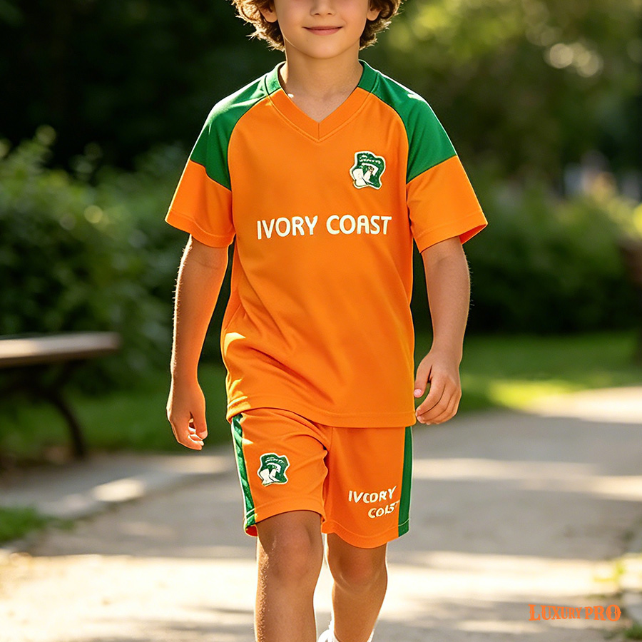 AOP MEG children's football V-neck raglan short sleeved shirt+MEG children's beach pants