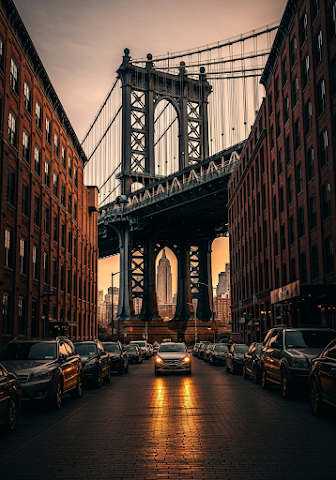 Manhattan Bridge Street View Sunset