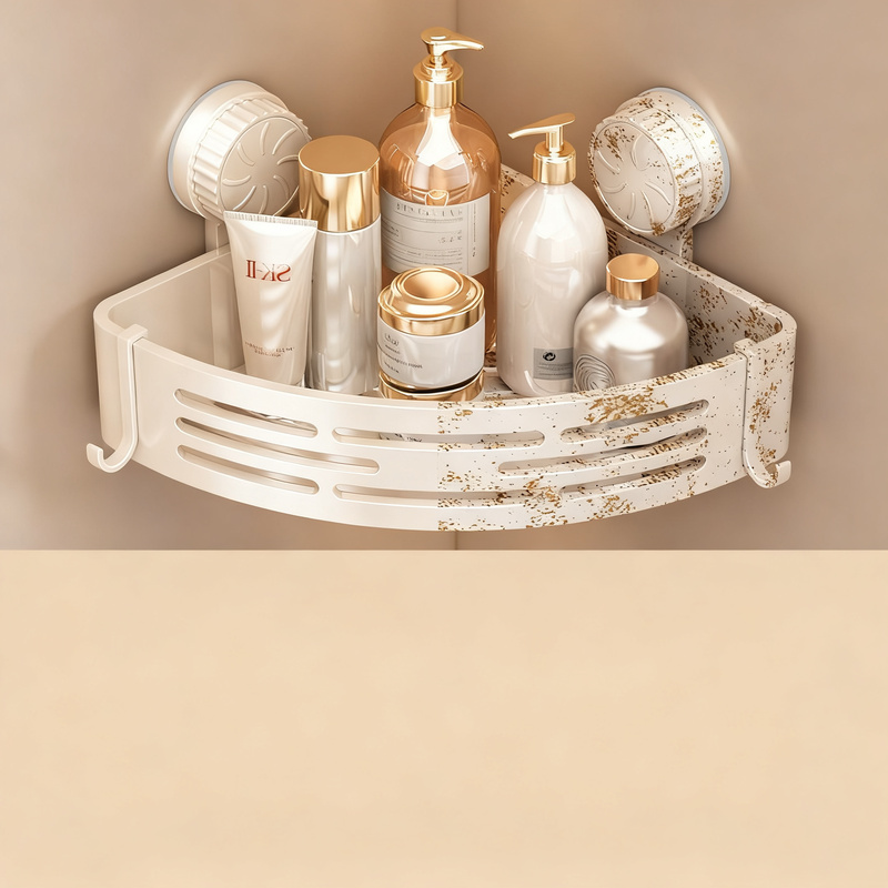 Triangular shelf with suction cup, ABS, for bathroom
