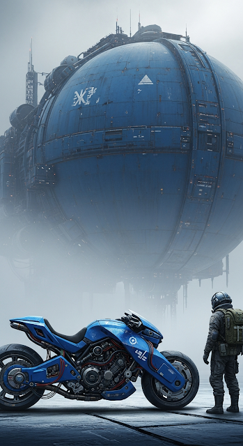 Futuristic Heavy Industrial Spaceship and Ground Vehicle in Fog