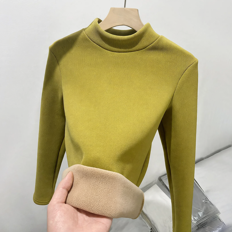 Women's knit shirt with standing collar, insulated