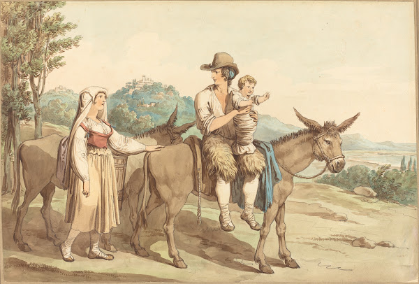 A Peasant Family And Two Donkeys