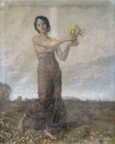 Mädchen mit Blumenstrauß als Allegorie des Frühlings 1913