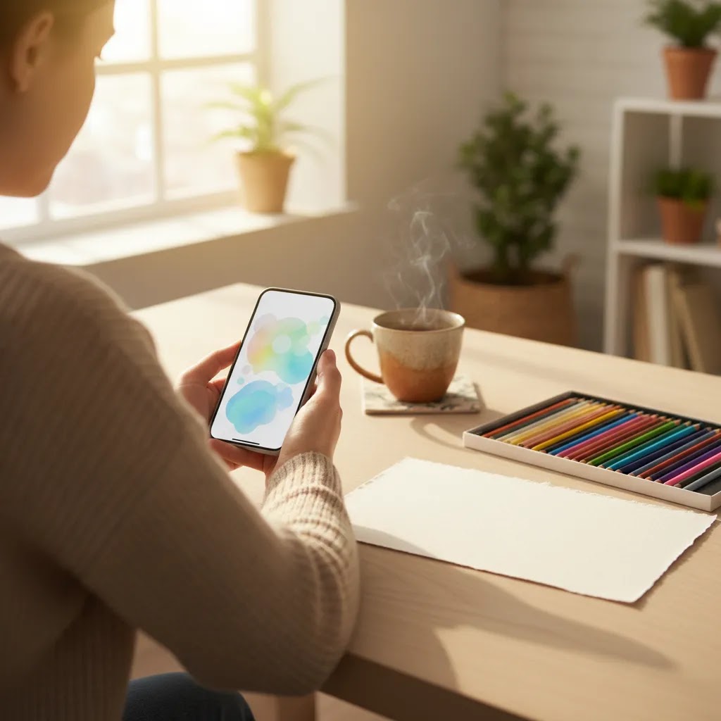 Free art therapy Singapore beginner-friendly mobile app and home art practice setup