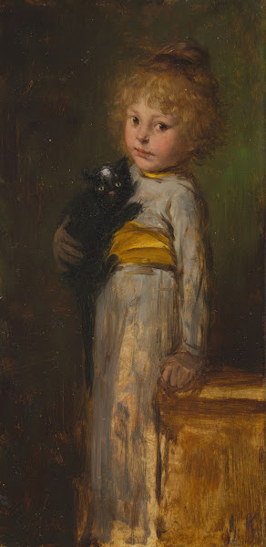 Mädchen mit Katze circa 1885