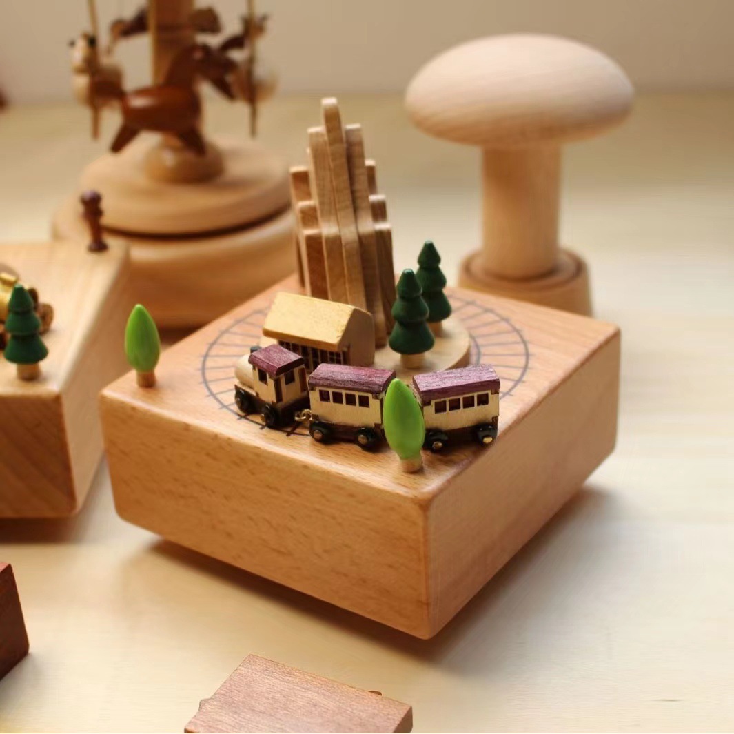 Wooden music box with mechanical movement